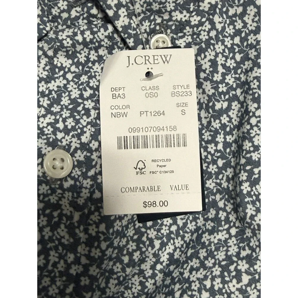 NWT J.Crew Men's Medium S Slim Untucked Performance Shirt Gray Blue White Floral